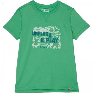 L.L.Bean Organic Short Sleeve Tee (Little Kids) Bright Elm Unplug and Play ID-XI67UPiQ