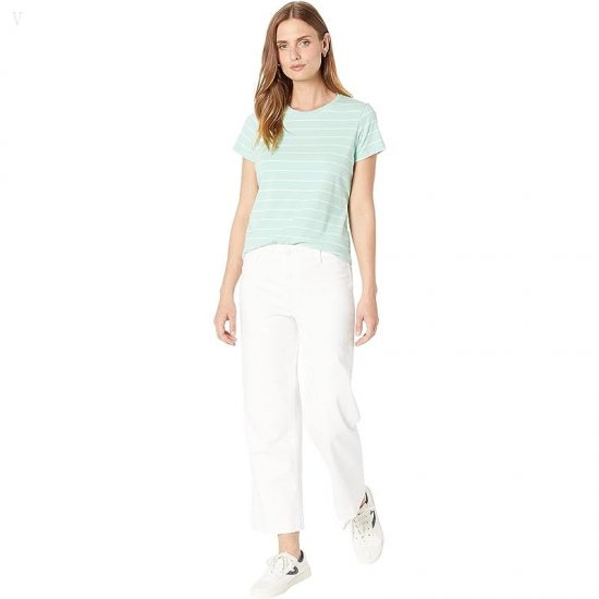 L.L.Bean Soft Stretch Supima Tee Crew Neck Striped Short Sleeve Faded Jade/Sailcloth ID-coftSLHy