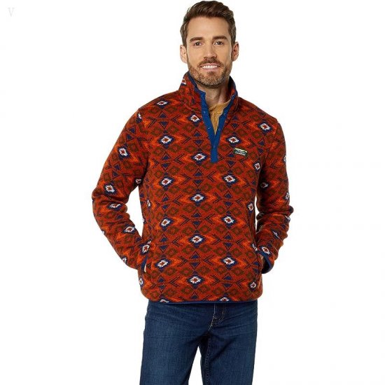L.L.Bean Sweater Fleece Pullover Printed Light Mahogany Geo ID-NZon4b7y