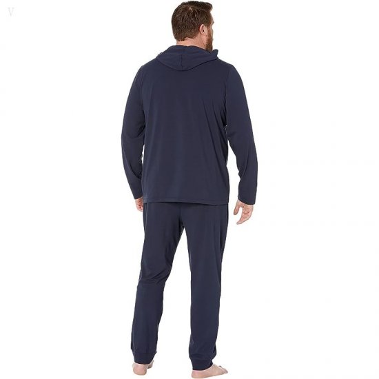L.L.Bean Wicked Soft Knit Pajamas Long Sleeve Hoodie Tall Classic Navy Charging Moose ID-HeIzSHbQ