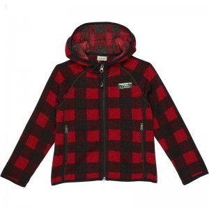 L.L.Bean Sweater Fleece Hooded Print (Big Kids) Garnet Buffalo Check ID-S80ZgrMi