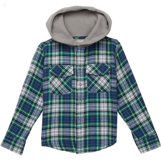 L.L.Bean Fleece Lined Flannel Shirt Hooded Plaid (Little Kids) Dress Gordon ID-SoafpOxp
