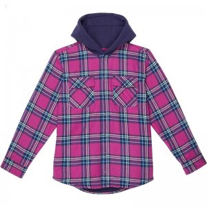 L.L.Bean Fleece Lined Flannel Shirt Hooded Plaid (Big Kids) Sugarplum ID-5psgZVJd