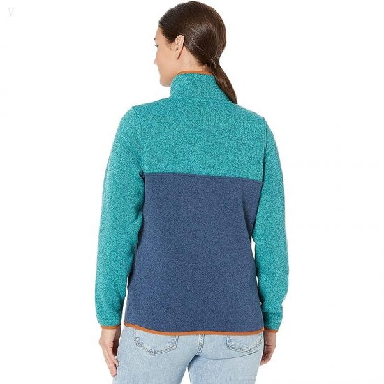 L.L.Bean Petite Sweater Fleece Pullover Color-Block Mallard Blue/Blue/Green ID-M89mjfdd