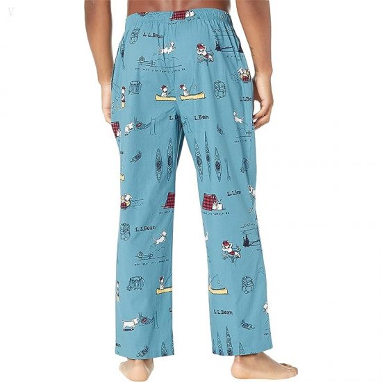 L.L.Bean Comfort Stretch Woven Sleep Pant Men\'s Short Light Teal Buddy The Dog ID-MacrksMA