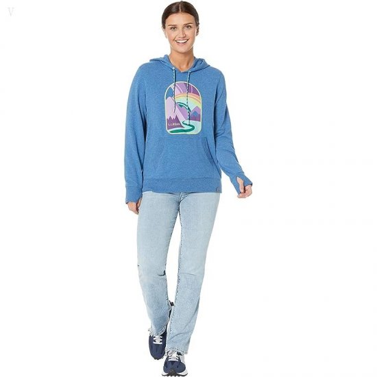 L.L.Bean Petite Bean\'s Cozy Camp Hoodie Graphic Marine Blue Heather Mountain Path ID-k1CZjkRj