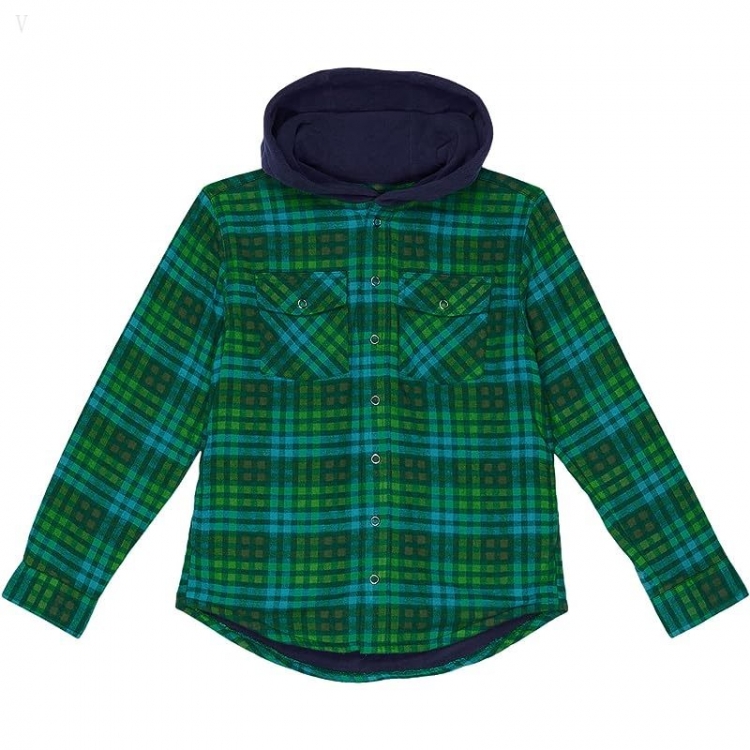 L.L.Bean Fleece Lined Flannel Shirt Hooded Plaid (Big Kids) Rainforest ID-lVReYqWq - Click Image to Close