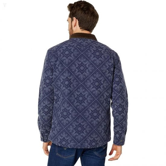 L.L.Bean Signature 1933 Chamois Cloth Shirt Lined Pattern Regular Dark Indigo Bandana ID-8yQQqhA8
