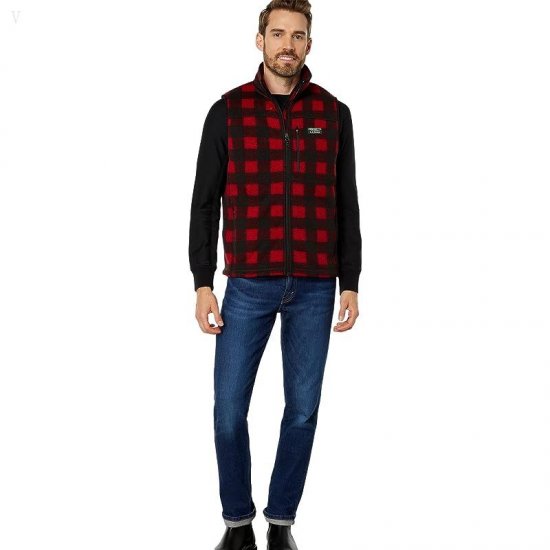 L.L.Bean Sweater Fleece Vest Printed Buffalo Plaid Garnet ID-WdPVpimE