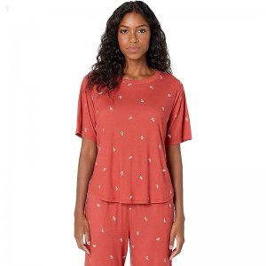 L.L.Bean Petite Restore Sleep Top Print Deep Coral Print ID-MIKYVtf9
