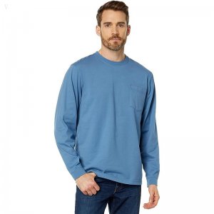 L.L.Bean Carefree Unshrinkable Tee with Pocket Long Sleeve Delta Blue ID-1ZAuFwtm