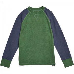L.L.Bean Unshrinkable Mini Waffle Long Sleeve (Little Kids) Rain Forest/Carbon Navy ID-ucT9pafm