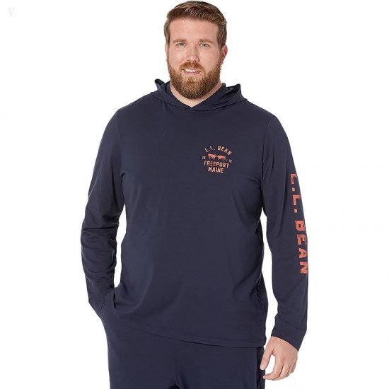 L.L.Bean Wicked Soft Knit Pajamas Long Sleeve Hoodie Tall Classic Navy Charging Moose ID-HeIzSHbQ