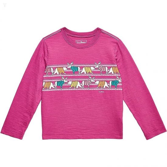 L.L.Bean Graphic Tee Glow in the Dark Long Sleeve (Big Kids) Sugar Plum Animal Stripe ID-l1dz0L0b