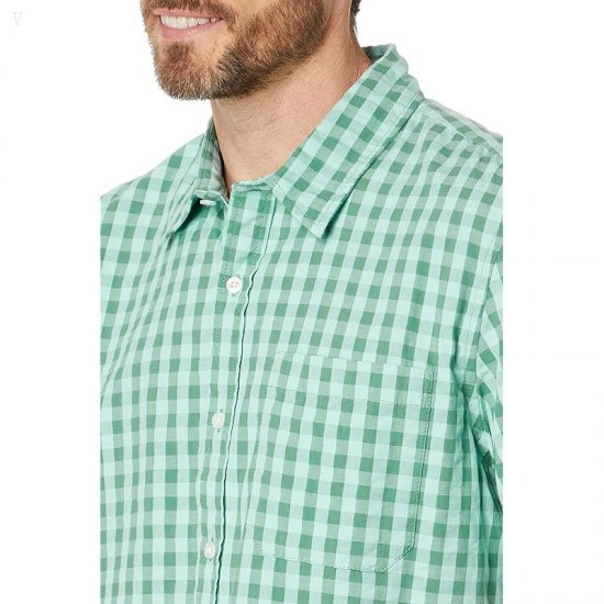 L.L.Bean Organic Seersucker Shirt Short Sleeve Slightly Fitted Plaid Pale Turquoise ID-y3Ba6DZk