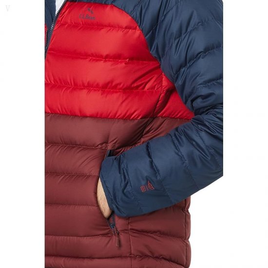 L.L.Bean Down Jacket Color-Block Burgundy/Nautical Navy ID-XjEP1Hs6