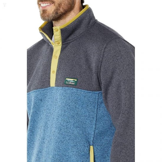 L.L.Bean Sweater Fleece Pullover Color-Block Regular Charcoal Gray Heather/Iron Blue ID-1pNdXCIc
