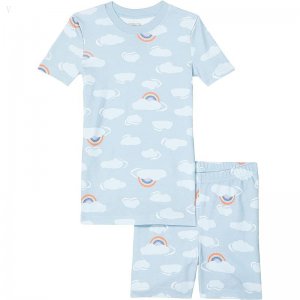 L.L.Bean Organic Cotton Fitted Short Sleeve Pajamas (Little Kids) Foggy Blue Clouds ID-vo7w3Zyn