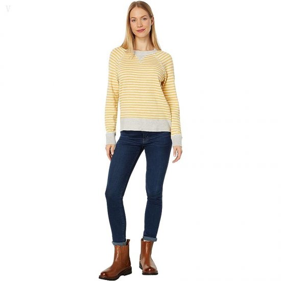 L.L.Bean Organic Cotton Slub Crew Neck Sweatshirt Sweater Stripe Goldenrod ID-UXWSxUc4