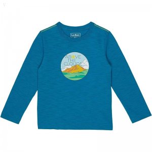 L.L.Bean Graphic Tee Glow in the Dark Long Sleeve (Little Kids) Marine Blue Above The Clouds ID-4S2UKAKR