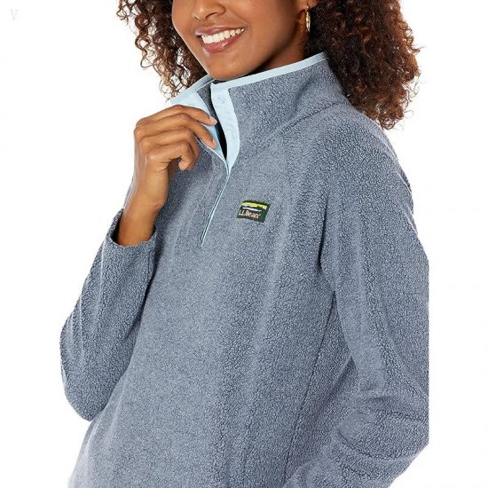 L.L.Bean Tumbled Sherpa 1/4 Snap Pullover Mallard Blue ID-fOG0cmVx