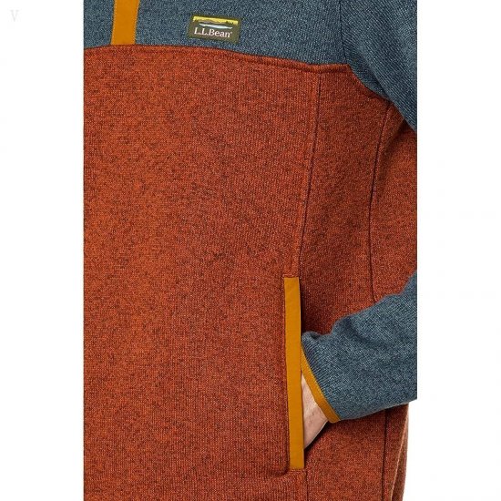 L.L.Bean Sweater Fleece Pullover Color-Block Regular Rangley Blue/Light Mahogany ID-ycxd0hS6