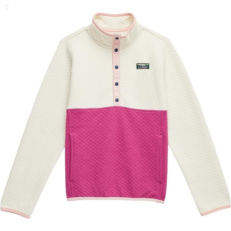 L.L.Bean Quilted Snap 1/4 Pullover (Big Kids) Cream/Sugarplum ID-9iB2Nomu - Click Image to Close