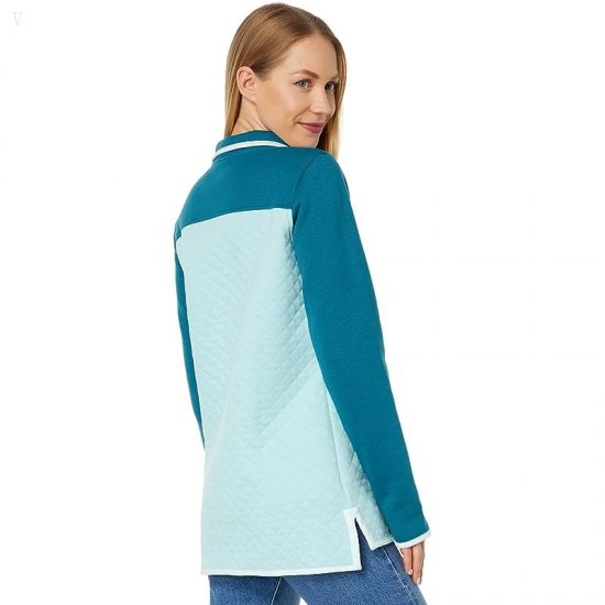 L.L.Bean Quilted Sweatshirt Mock Neck Tunic Color-Block Deep Turquoise/Pale Turquoise ID-DyJA4asW