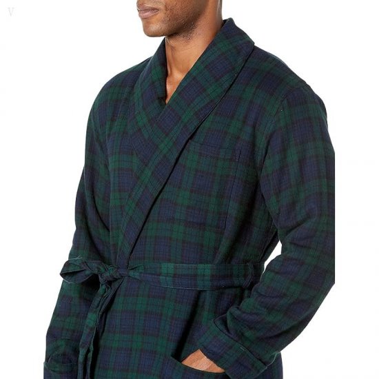 L.L.Bean Scotch Plaid Flannel Robe Sherpa Lined Regular Black Watch ID-aI0Elcjr