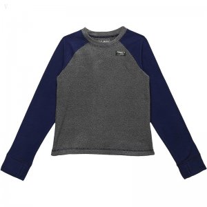 L.L.Bean Fitness Fleece Long Sleeve Tee Color-Block (Big Kids) Gray Heather/Night ID-wzwnhbvh
