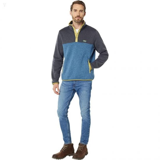 L.L.Bean Sweater Fleece Pullover Color-Block Regular Charcoal Gray Heather/Iron Blue ID-1pNdXCIc
