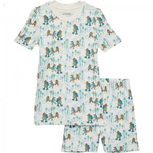 L.L.Bean Organic Cotton Fitted Short Sleeve Pajamas (Big Kids) Cream Hiking Animals ID-gqiwzLqB