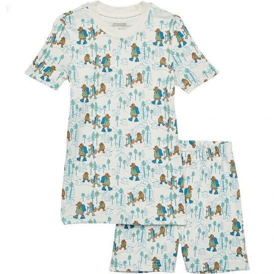 L.L.Bean Organic Cotton Fitted Short Sleeve Pajamas (Big Kids) Cream Hiking Animals ID-gqiwzLqB