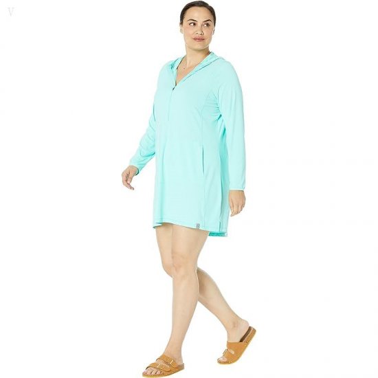 L.L.Bean Plus Size Sand Beach Cover-Up Hooded Tunic Beach Glass ID-tyu1PLZe