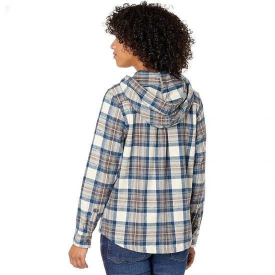 L.L.Bean Scotch Plaid Flannel Relaxed Fit Hoodie Indigo Tartan ID-7husb7Vy