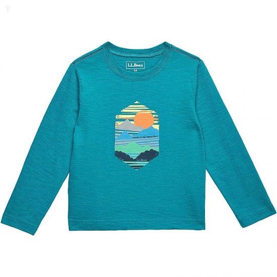 L.L.Bean Graphic Tee Glow in the Dark Long Sleeve (Big Kids) Teal Blue Horizon ID-S18vw9YT