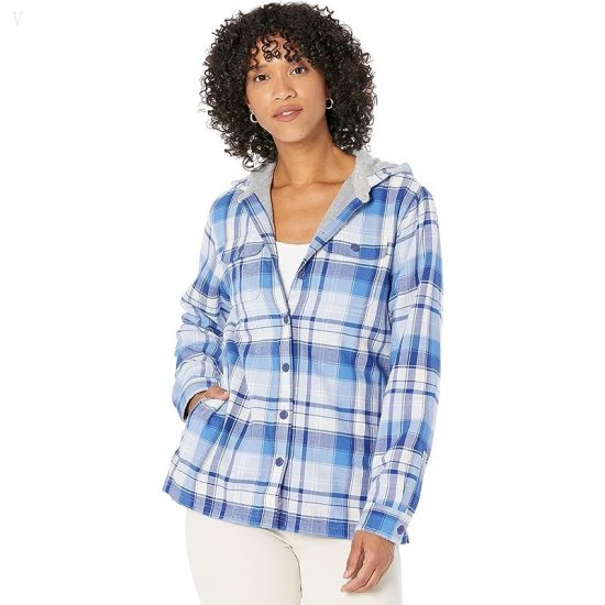 L.L.Bean Fleece Lined Flannel Shirt Hoodie Plaid Bright Capri ID-rtA97PSF