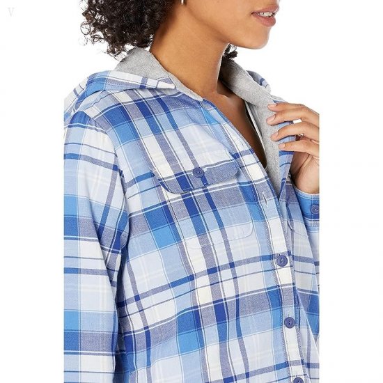 L.L.Bean Fleece Lined Flannel Shirt Hoodie Plaid Bright Capri ID-rtA97PSF