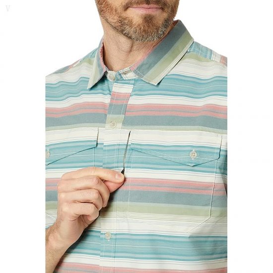 L.L.Bean SunSmart Cool Weave Woven Shirt Stripe Short Sleeve Deep Azure Stripe ID-Ghy4kLV4