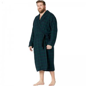 L.L.Bean Scotch Plaid Flannel Robe Sherpa Lined Tall Black Watch ID-JgoFXerJ