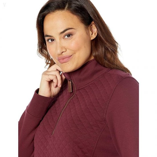L.L.Bean Plus Size Quilted Sweatshirt 1/4 Zip Pullover Long Sleeve Deep Wine ID-OT7SdKRU