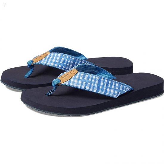 L.L.Bean Classic Maine Isle Flip-Flop 3 Woven Print Marine Blue Gingham ID-YUxY826a