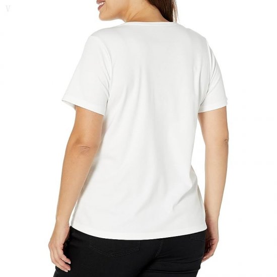 L.L.Bean Plus Size Pima Tops Shaped V-Neck Short Sleeve Tee White ID-ceHetOo4