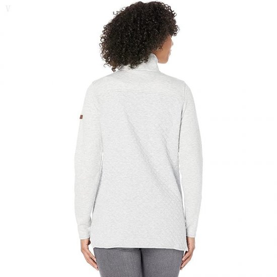 L.L.Bean Quilted Sweatshirt Mock Neck Tunic Light Gray Heather ID-WoudFQMw