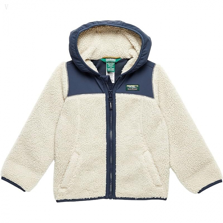 L.L.Bean Sherpa Fleece Hooded Jacket (Little Kids) Soapstone/Carbon Navy ID-FJoCFlyz - Click Image to Close