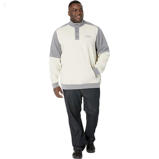 L.L.Bean 1912 Sweatshirt Button Mock Color-Block - Tall Silver Birch/Gray Heather ID-rAk0NASs