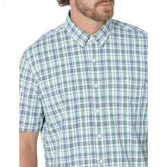 L.L.Bean Comfort Stretch Chambray Shirt Short Sleeve Traditional Fit Plaid - Tall Light Everglade ID-RfsQwjCI