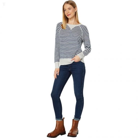 L.L.Bean Organic Cotton Slub Crew Neck Sweatshirt Sweater Stripe Navy Stripe ID-RqPnfptx