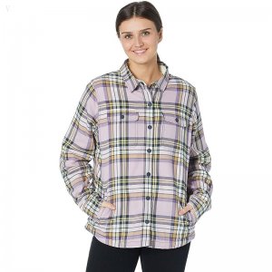 L.L.Bean Petite Fleece Lined Flannel Shirt Snap Front Plaid Light Mauve ID-tEwvpKwS