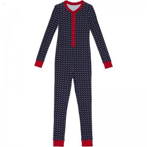 L.L.Bean Organic Cotton Fitted One-Piece (Big Kids) Classic Navy Bird's Eye ID-HO2EC1Fn